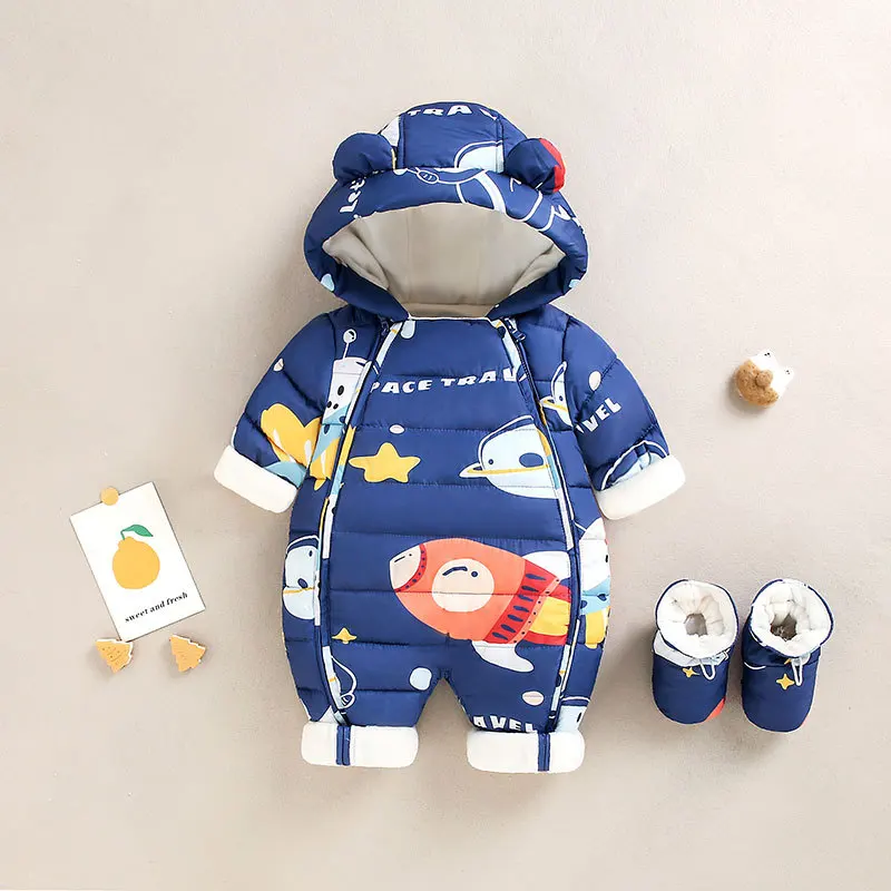 RAISE Autumn Winter Baby Boys Snowsuit 0-2 Years Newborn Infant Girls Overalls Rompers Printed Hooded Warm Toddler Boy Jumpsuits