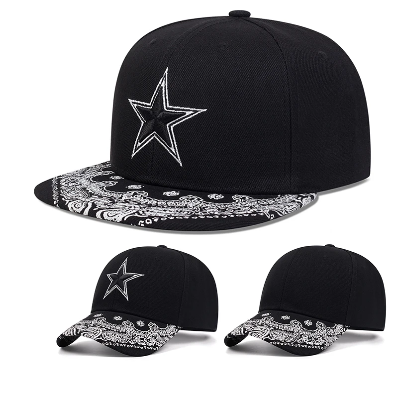 High Quality Hip-Hop Fashion Cashew Flower Five Pointed Star Printed Retro Outdoor Sports Adjustable Men's Baseball Cap