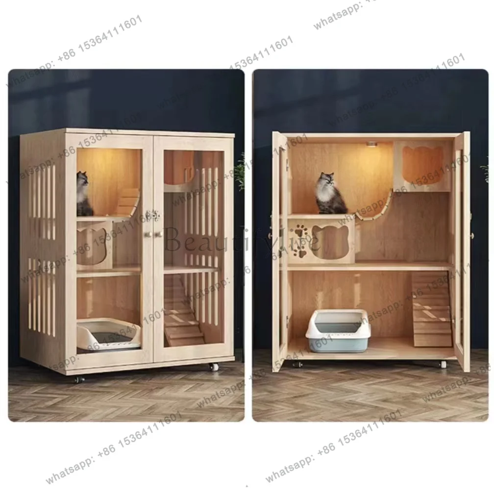 eco-friendly solid wood cat villa household cat nest house cat cage