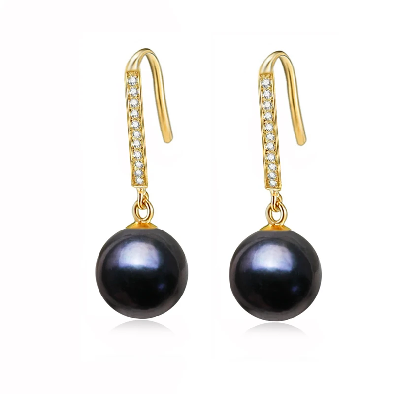 Real Tahiti Black Pearl Earrings For Women,14k Yellow Gold Pearl Earrings  Wedding Bride Gift