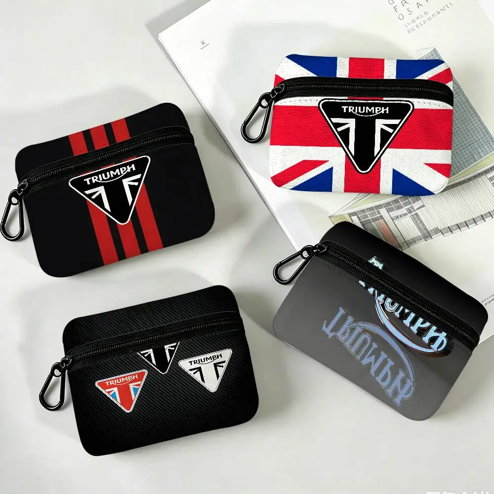 T-Triumph Classic-British-Motor Portable Oxford Fabric Mini Wallet Carabiner Design Small Coin Bag For Cards Keys Earphones