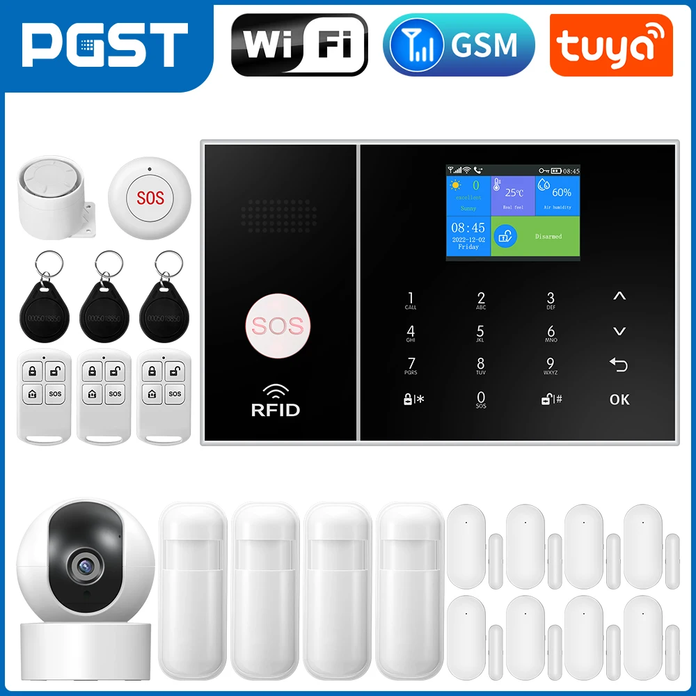 PG108 Smart Home 2G+WiFi Anti-theft Alarm System with Motion Detector Door&Window Sensor, Siren ,Camera, Support Alexa and Tuya