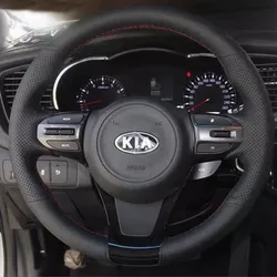 手縫いのステアリングホイールカバー,本革,黒,kia kia carnival iii 2014-2021,sedona sorento 3 2015-2018