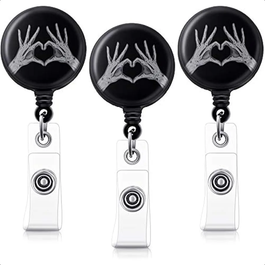 

3 Pcs Xray Badge Reel Retractable Radiology Skeleton Retractable Badge Clips Holder with Alligator Clip Bones Heart Nursing Nam