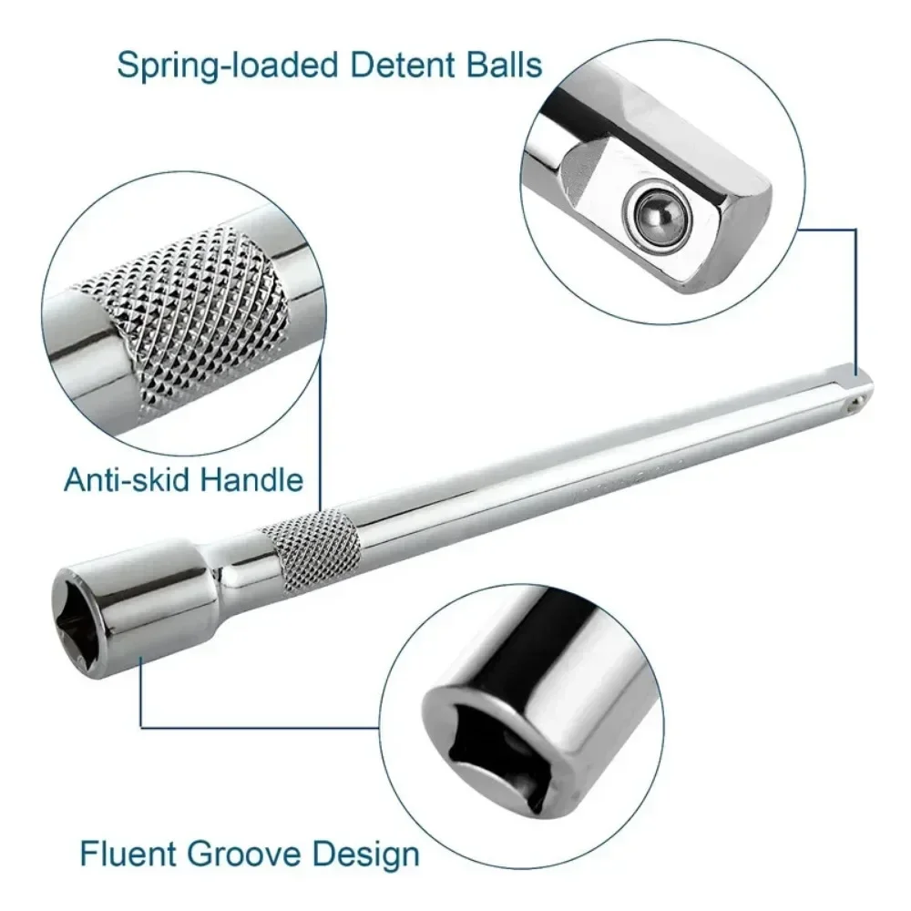 1/4" 3/8" 1/2" Drive Extension Set Socket Ratchet Wrench Extension Bar,50/100/150/250mm Ratchet Wrench Socket Extender Hand Tool image 3