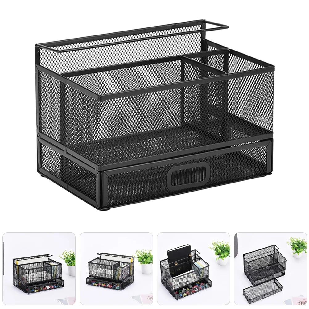 

Pen Holder Organizer For Desk Metal Mesh Pencil Storage Box Office School Home Use Multi-Function Desktop Tray File