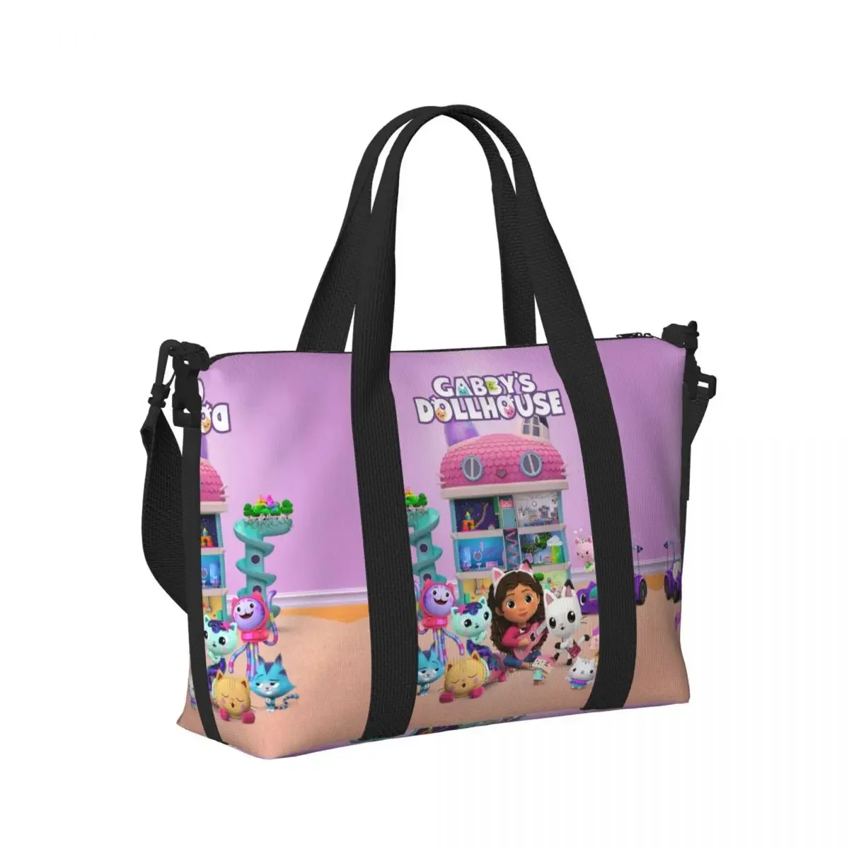 Borsa tote da spiaggia personalizzata G-Gabbyses Cartoon per donna, palestra extra large, borse per la spesa da viaggio per gatti Mercat
