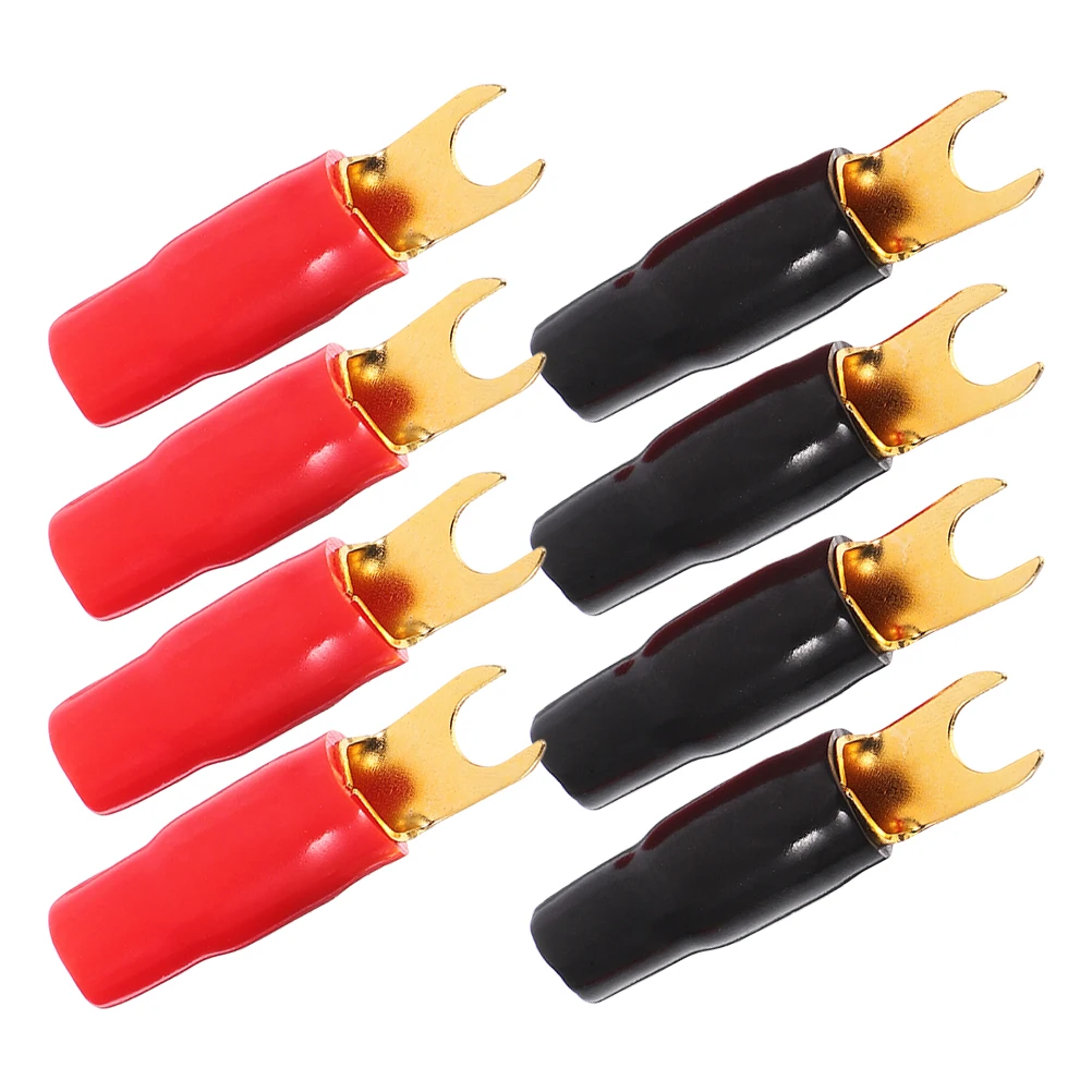 

4 Pcs 0ga Audio Modification Fork Terminals Spade Connectors Electrical Crimp Wire Adapters Gold Plated High System
