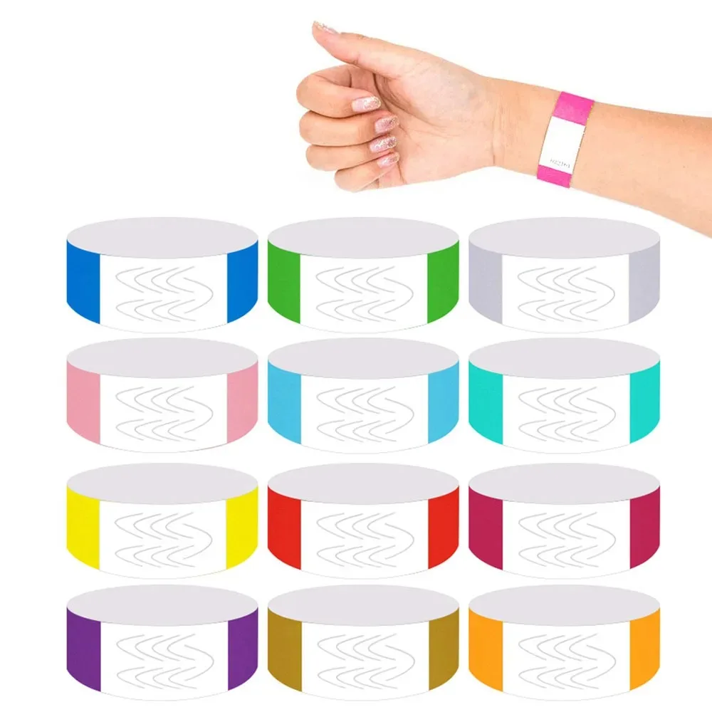 100 Pcs Paper Tyvek Wristbands Ticket Bar Identity Party Disposable Wristbands Waterproof Playground Synthetic Paper Wrist