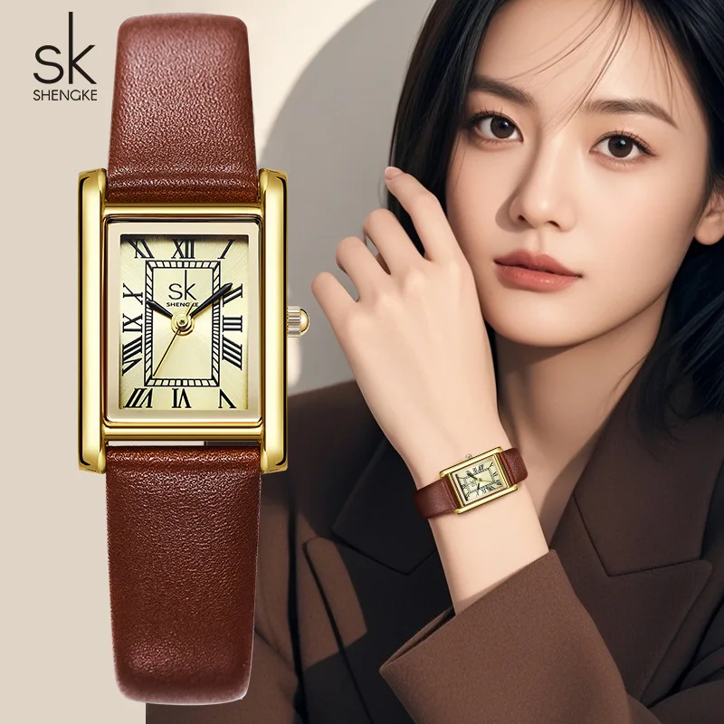 

Elegant women's watch, retro small square watch with leather strap, high-end watch for women, gift for women, female gift