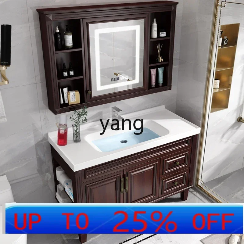 

LH new Chinese bathroom cabinet floor cabinet combination solid wood oak sink sink sink