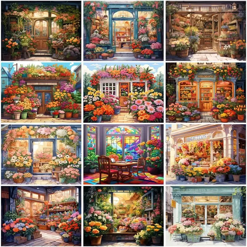 

CHENISTORY Paint By Number Flower Shop Drawing On Canvas HandPainted Art Gift DIY Pictures By Number Kits Home Decor