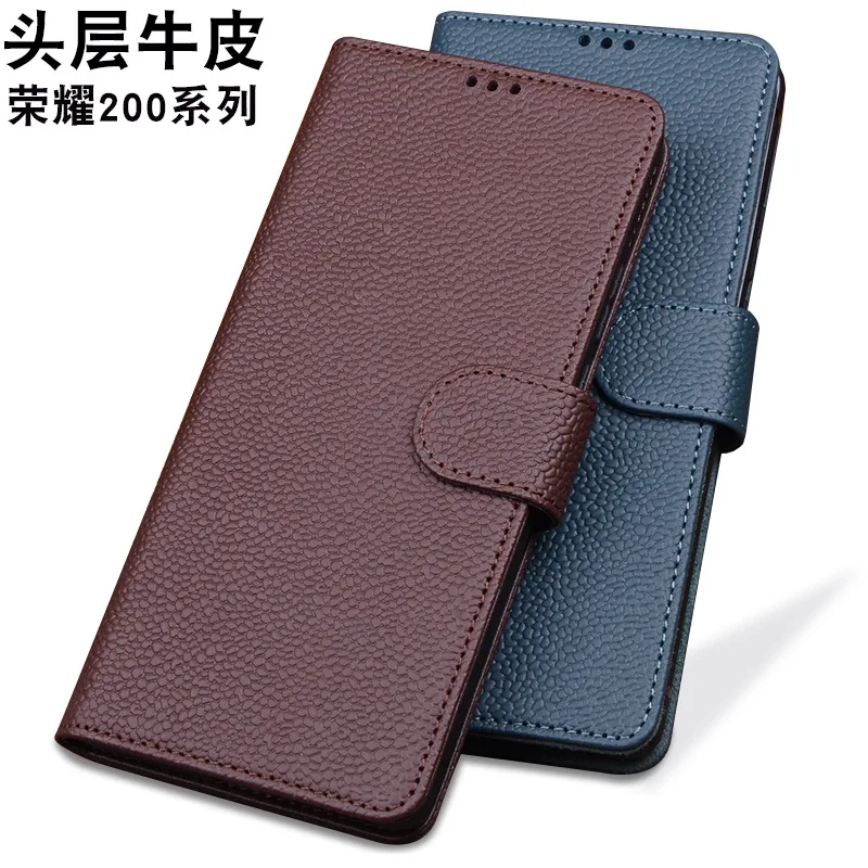 Wobiloo Luxury Genuine Leather Flip Phone Cases For Honor 200 100 90 80 Pro Gt Se Leather Half Pack Phone Cover Case Shockproof