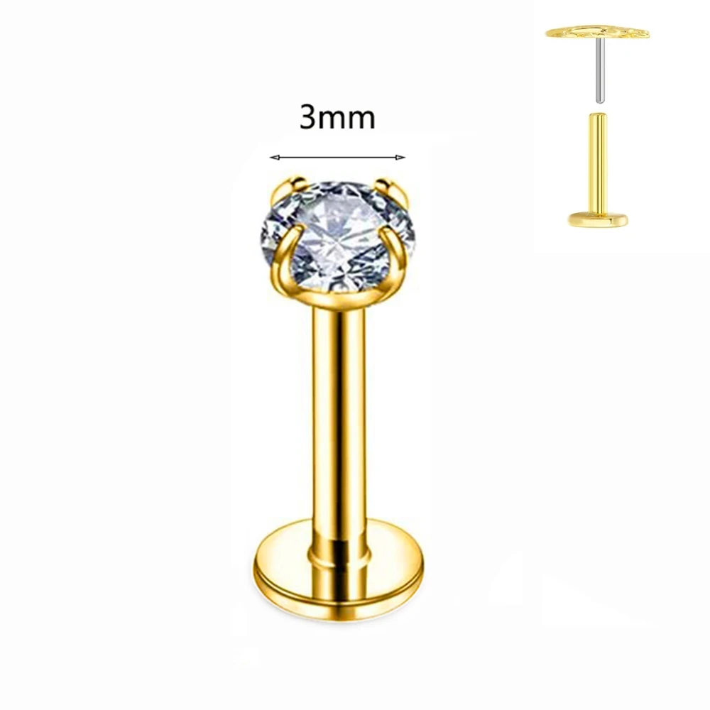 ASTM F136 G23 Titanium Labret Piercing Zeester Oorbel Stud Bee Leaf Push In CZ Draadloos Kraakbeen 16/18/20G Lichaam Sieraden