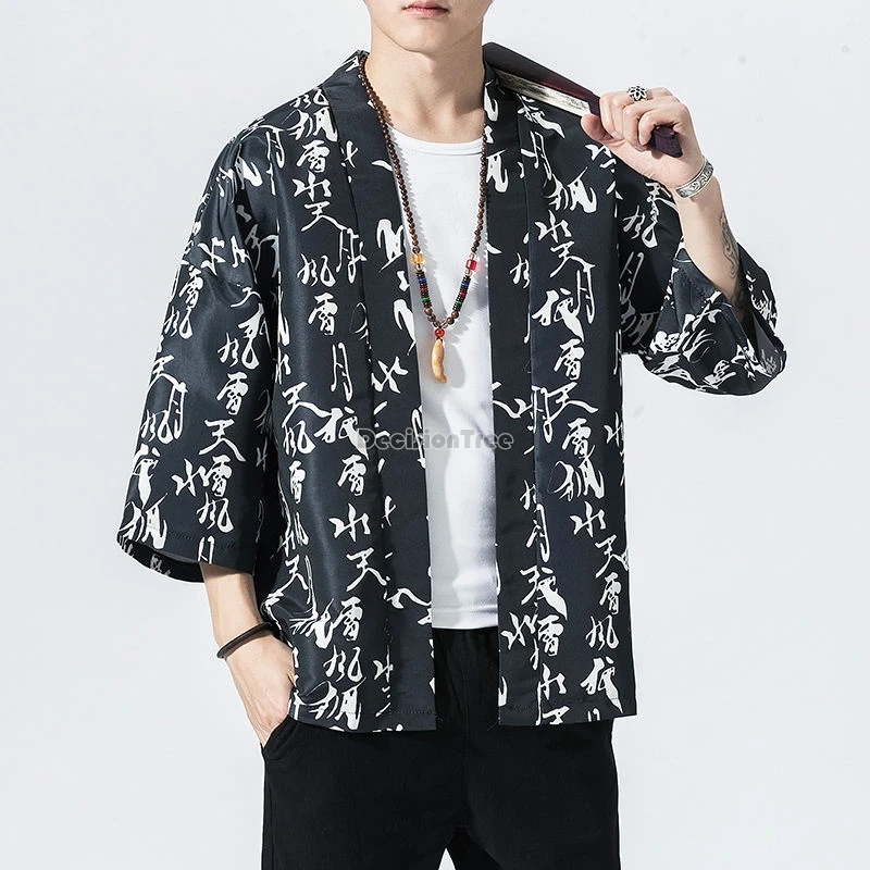 2024 chinese ancient style men daily hanfu cardigan retro fairy printing taoist robe fashionable literature art tang suit coat