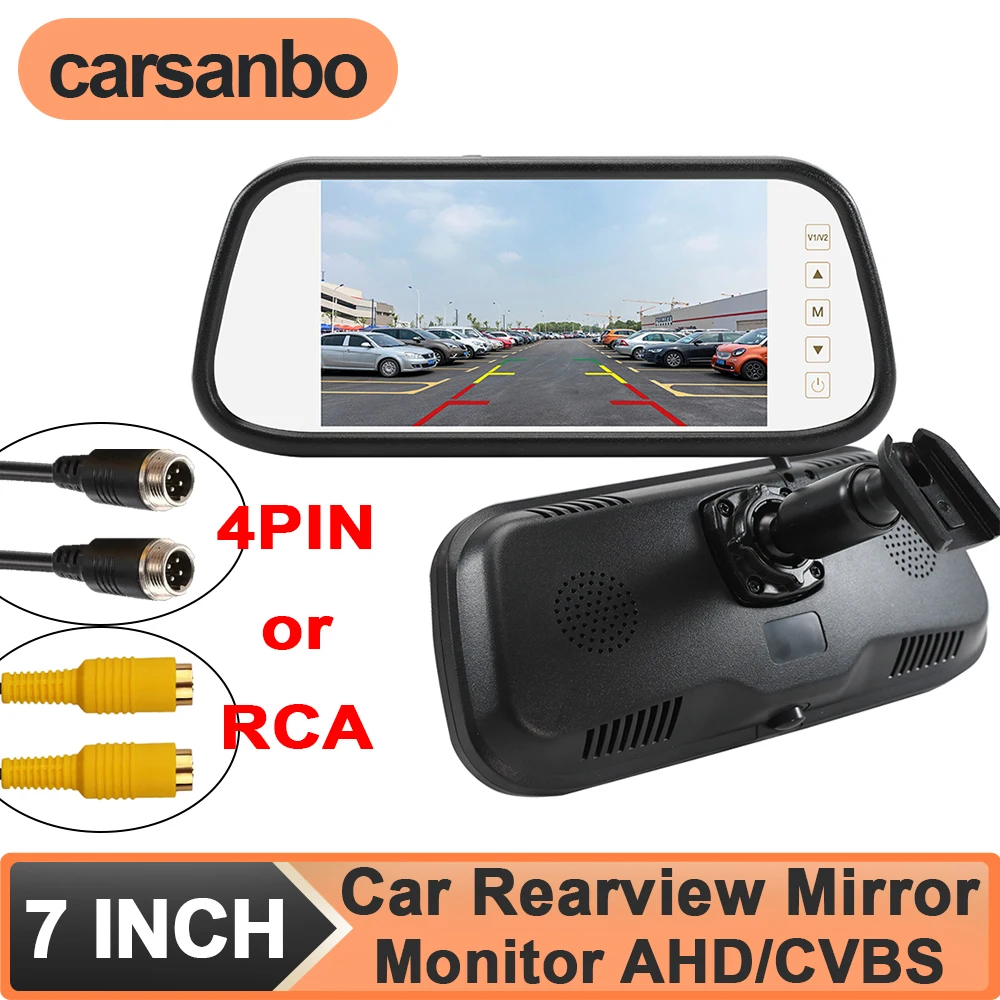 

Carsanbo 7" IPS Screen 4PIN/RCA Connector LCD Car Rearview Interior Replacement Mirror Monitor for Reverse Backup Parking Camera