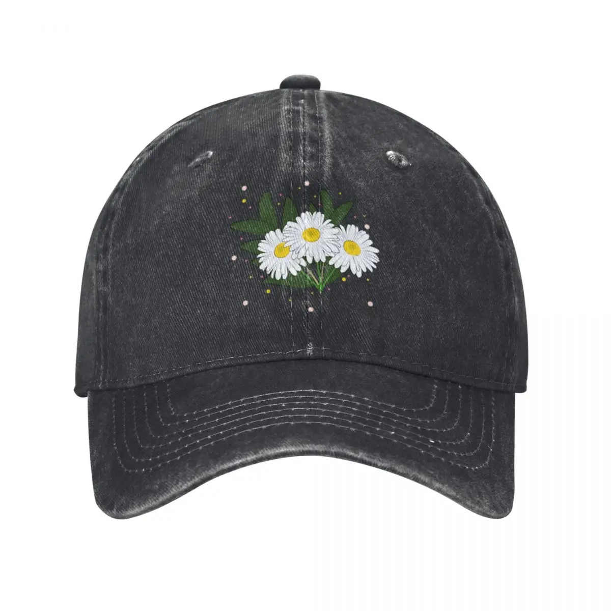 

White Chamomile Baseball Caps Vintage Denim Washed Headwear Unisex Style Outdoor Running Hats