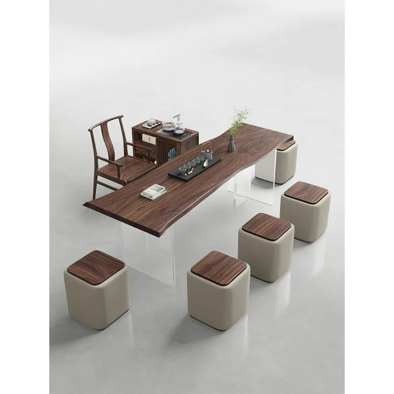 North American black walnut tea table and chair combination modern simple natural edge tea