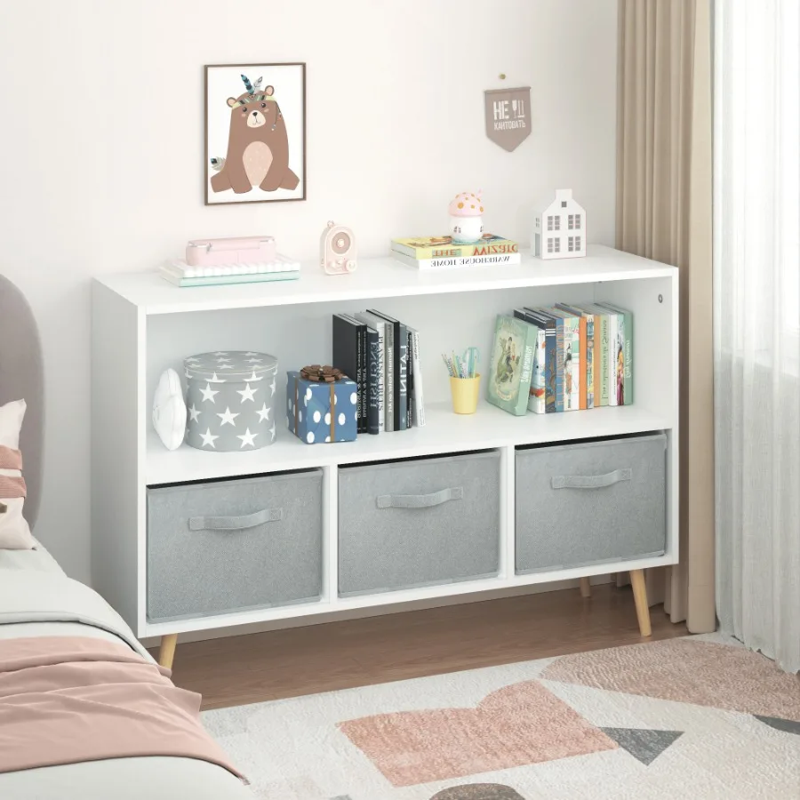 

bookcase with Collapsible Fabric Drawers 's Book Display Toy Storage Cabinet Organizer White Gray