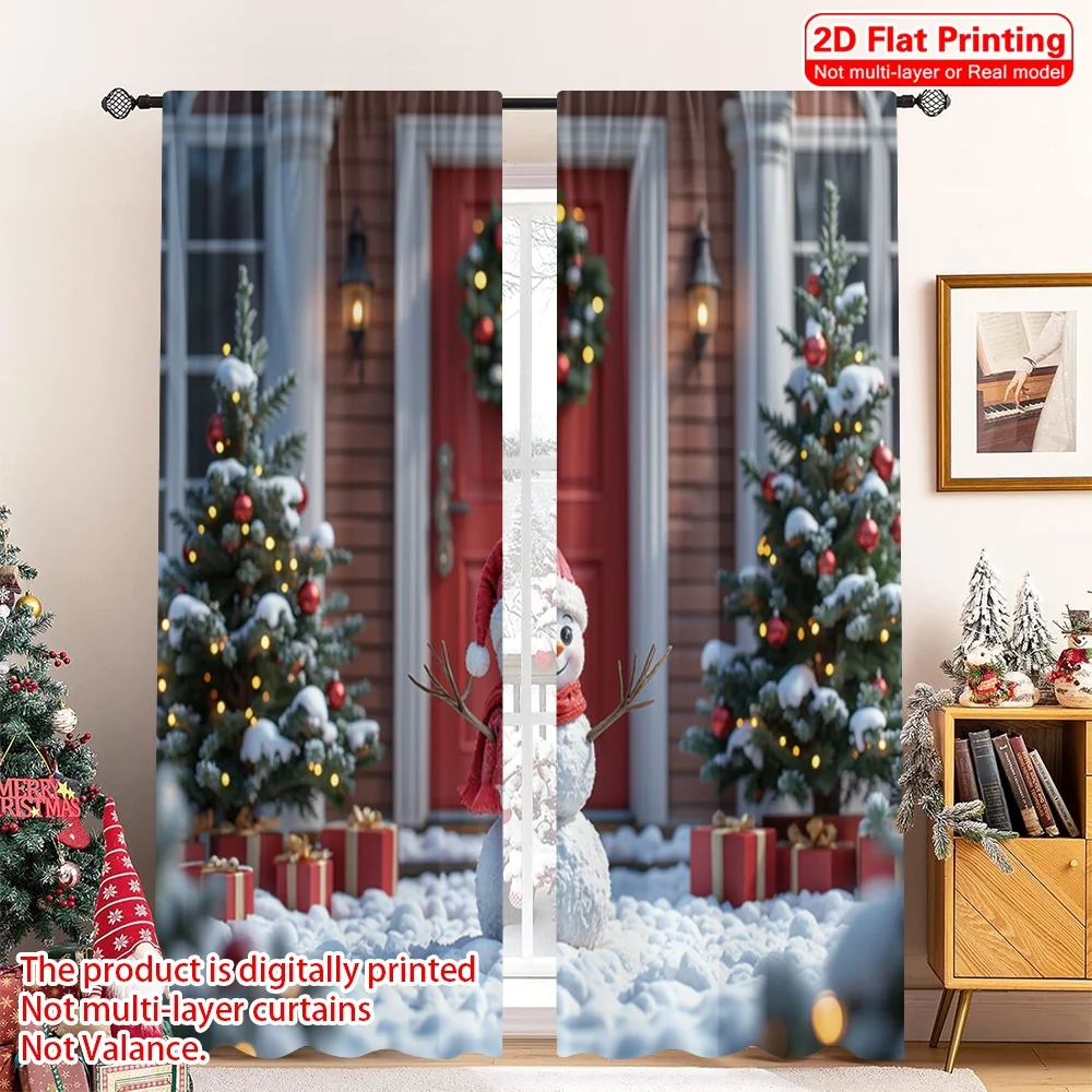 

2pcs 2D flat printing Merry Christmas Curtains Snowman Christmas Festive Holiday Polyester Without Electricity Holiday