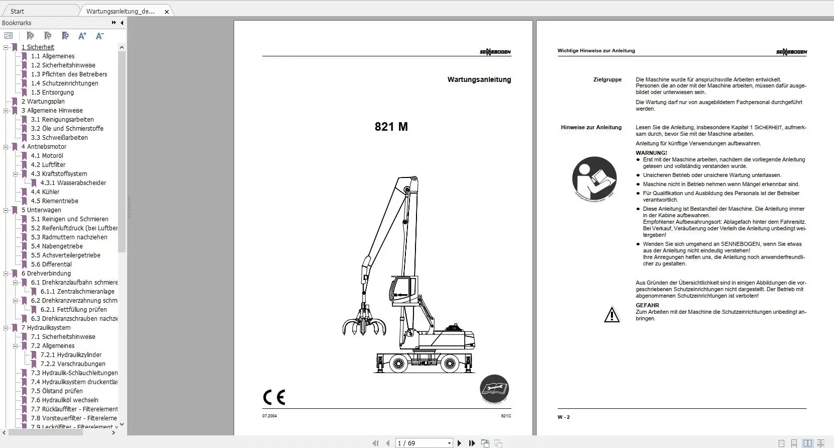 Sennebogen 1.18 GB Diagram, Operation Manual, Spare Parts List PDF