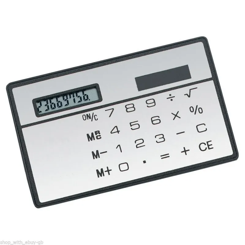 Office Solar Card Calculator Ultra-Thin Handheld Office Computer Student Mini Pocket Calculator Silver