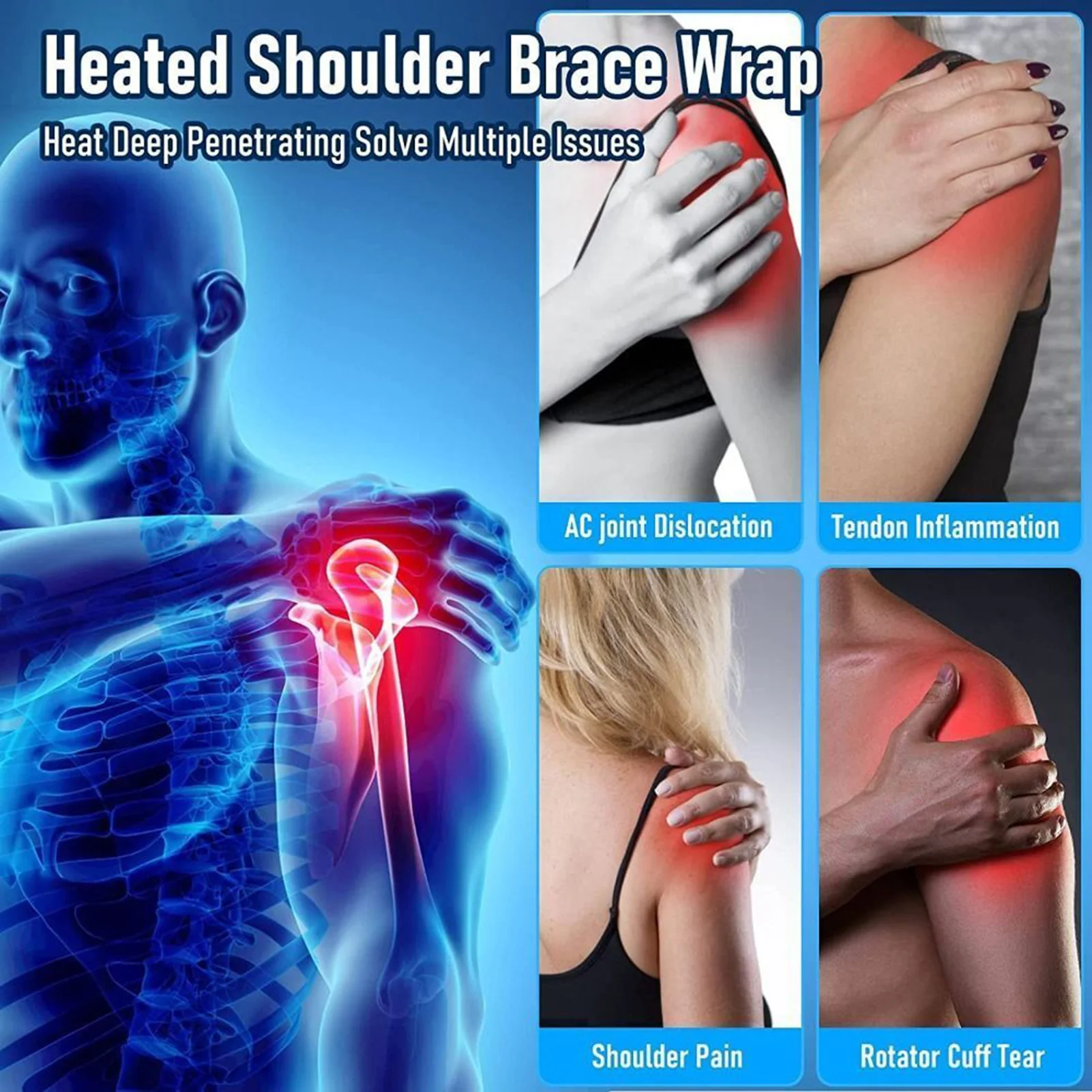 USB Electric Shoulder Massager Heated Vibrations Shoulder Wrap Brace for Injury Dislocation Rehabilitation