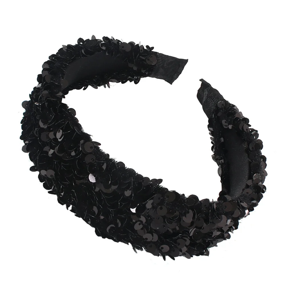 

Elegant Hair Hoop with Sequins Pearl Hairband for Women Stylish Headwear for Prom Wedding Party Daily Use Black