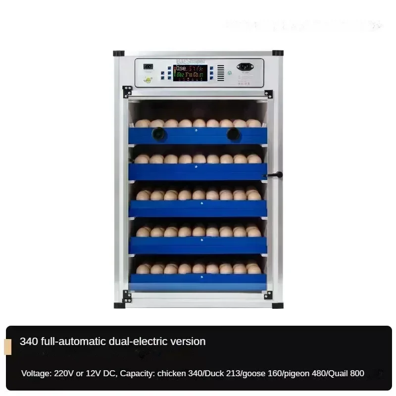 340 Eggs Capacity Automatic Incubator Dual Power Supply Temperature and Humidity Control Quail Pigeon Chickens and Ducks