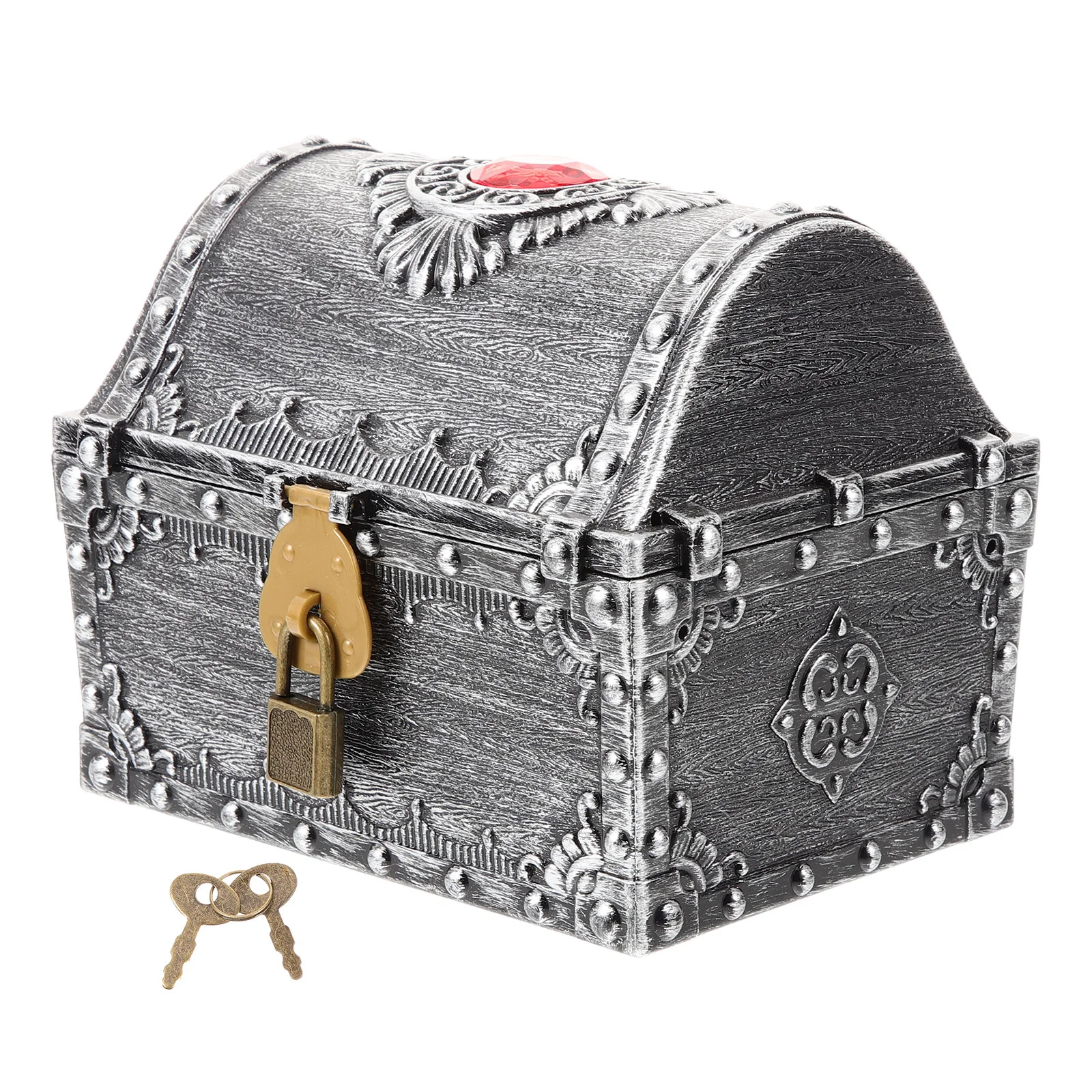 Pirate Treasure Hunting Box Children's Retro Storage Creative Gemstone Gold Coin Props Chest Nail Decoration Toy Plastic Baby