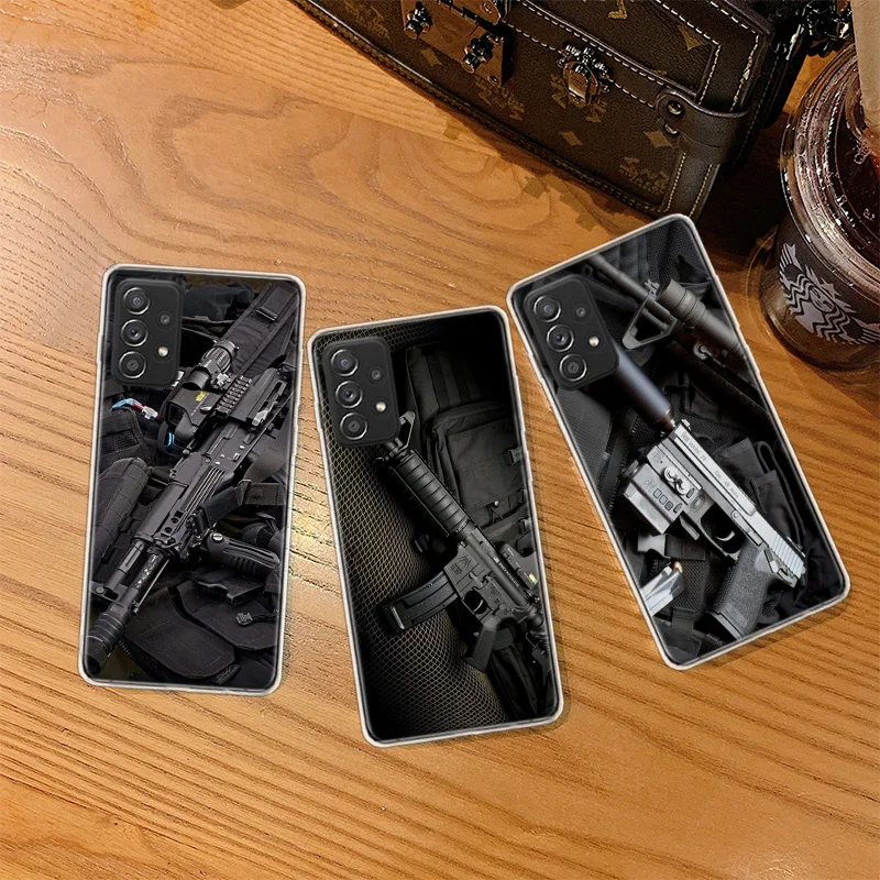 The Military Weapon Phone Case For Galaxy A12 A22 A32 A42 A52 A52S A72 Samsung A73 A53 A33 A23 A13 A9 A8 A7 A6 Plus Cover Soft T