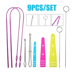 9PCS Drawstring Threader Replacement Set Stainless Steel Sewing Loop Turner Hook & Tweezers for Fabric DIY Knitting Accessories