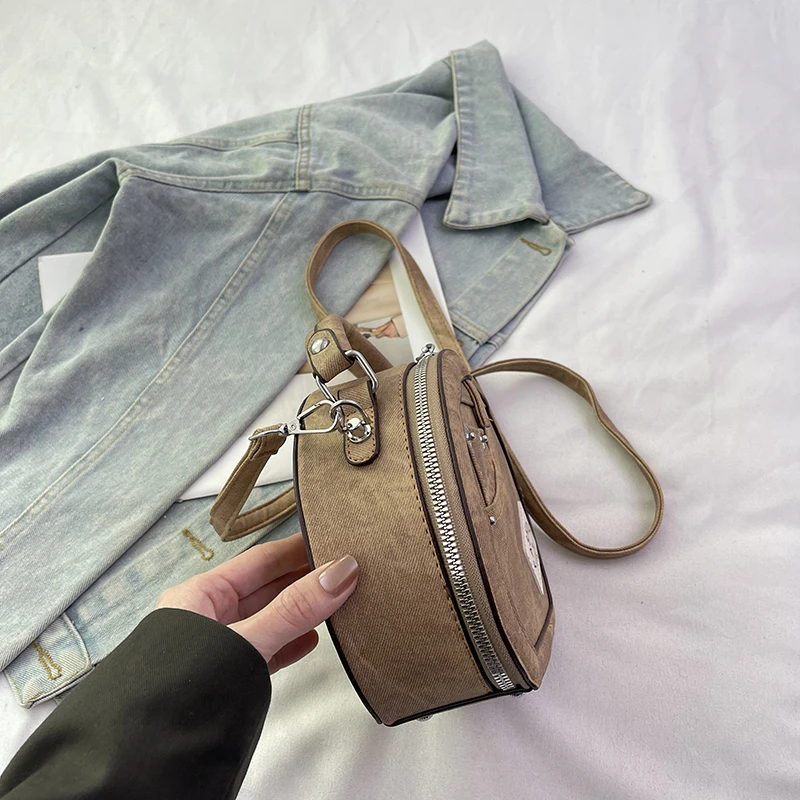 Runde Handtasche Retro Shoudler Taschen für Frauen 2024 Mini kleine Umhängetasche klassische Pu Griff Geldbörse Bolasas runde Einkaufstasche – Detail 14