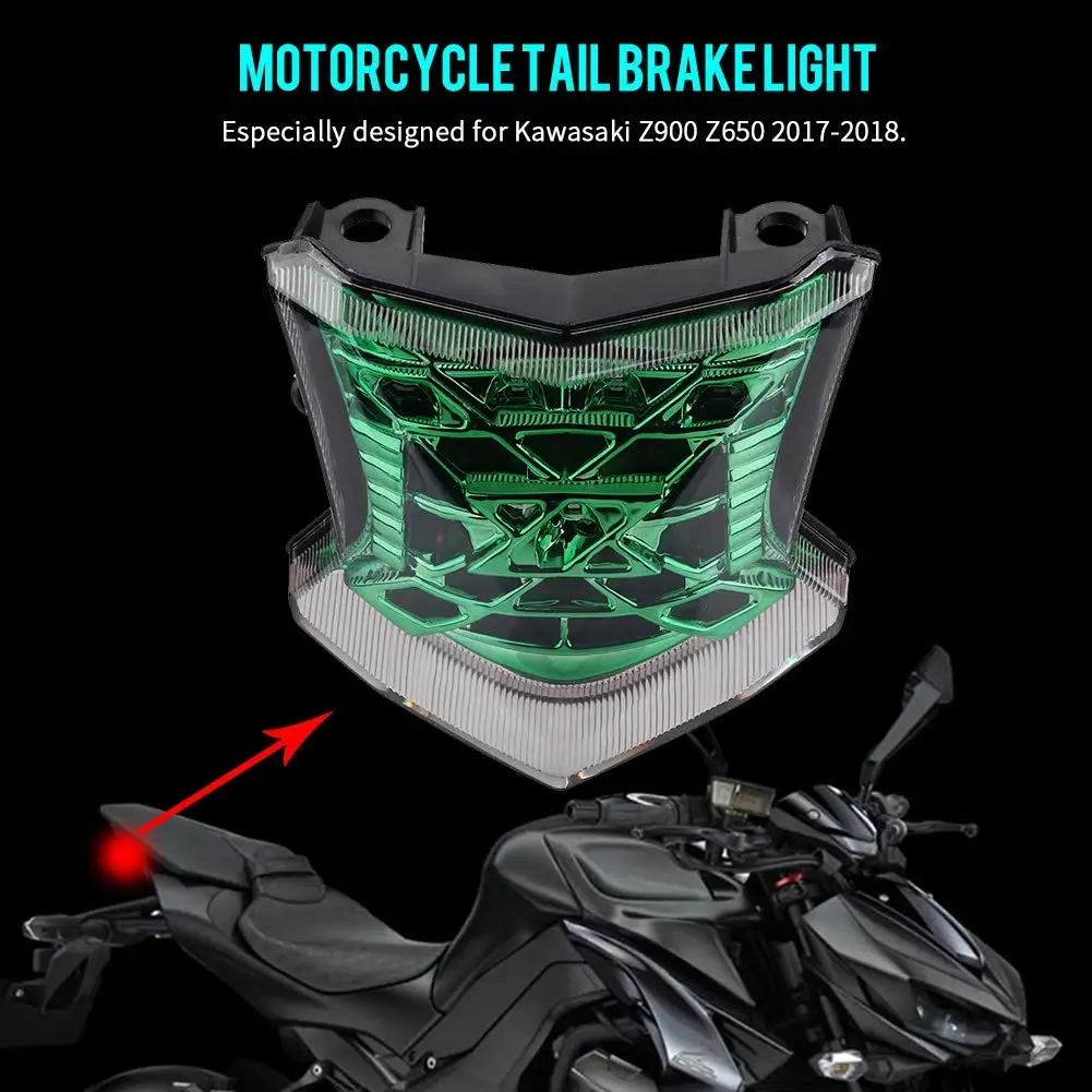 Motocicleta Integrada LED Tail Light, Brake Stop Light, Turn Signals para Kawasaki Z650, Z900, NINJA 650, ABS, 2017, 2018, verde