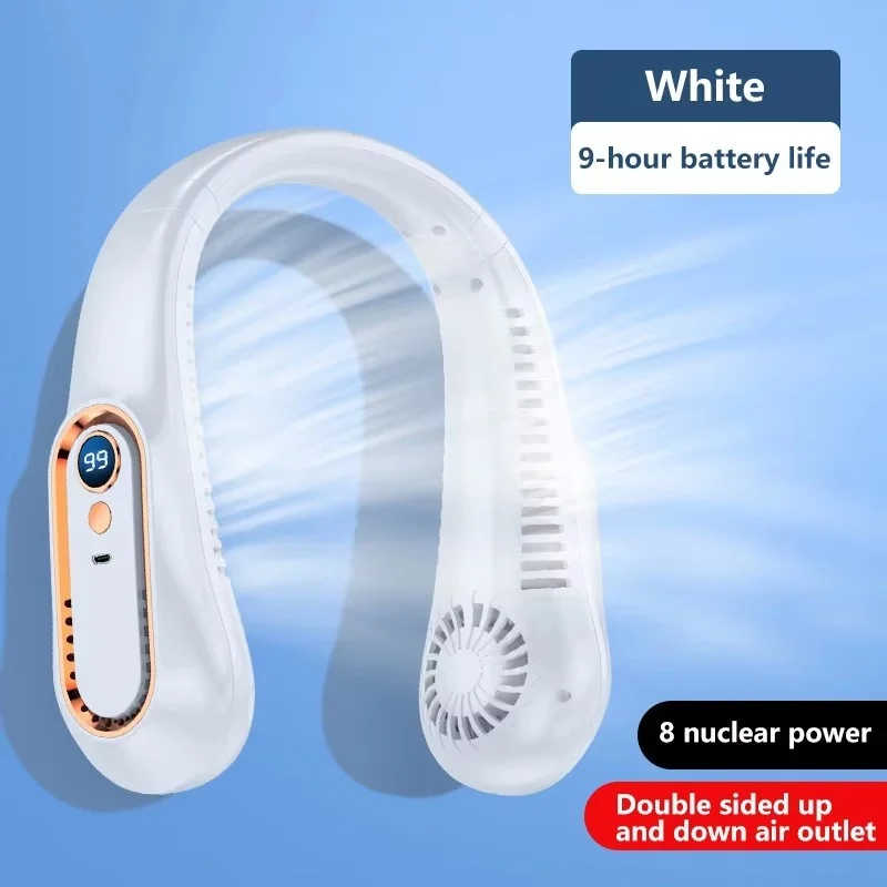 Lenovo 2027 10000mAh AirCooling USB wiederaufladbarer Halsventilator, tragbar, blattlos, geräuscharm, mit LED-Digitalanzeige, elektrischer Sportventilator