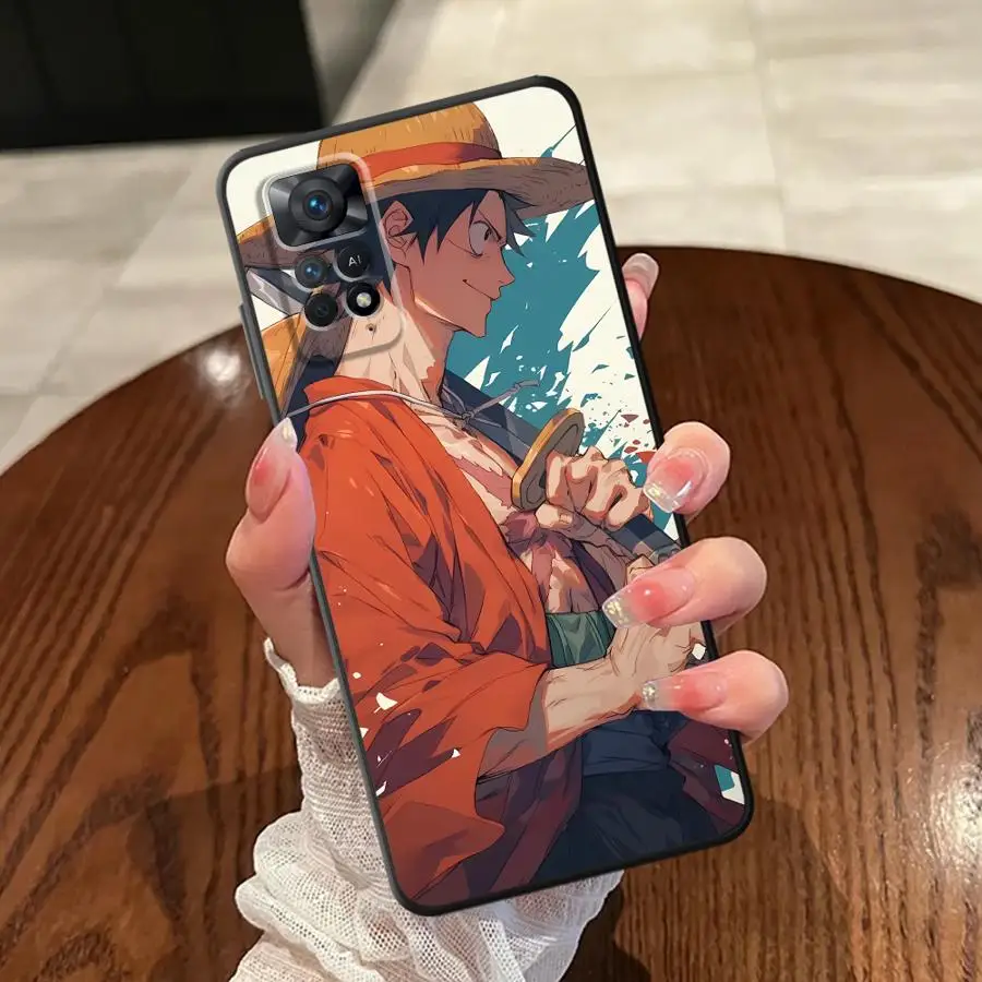 Capa de telefone macia preta para xiaomi redmi note 13 14 pro plus 12s 7 8 9 10 11 12 pro 10s 9s 11s anime luffys de uma peça