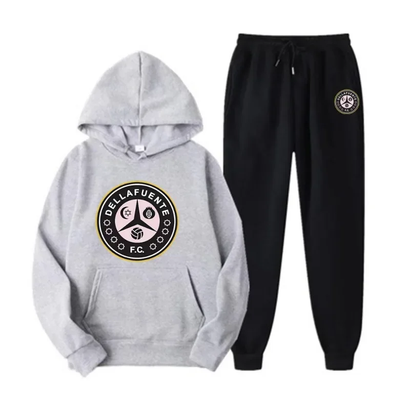 Dellafuente - Felpa con cappuccio da uomo, set di pantaloni sportivi con logo FC, casual, autunno/inverno