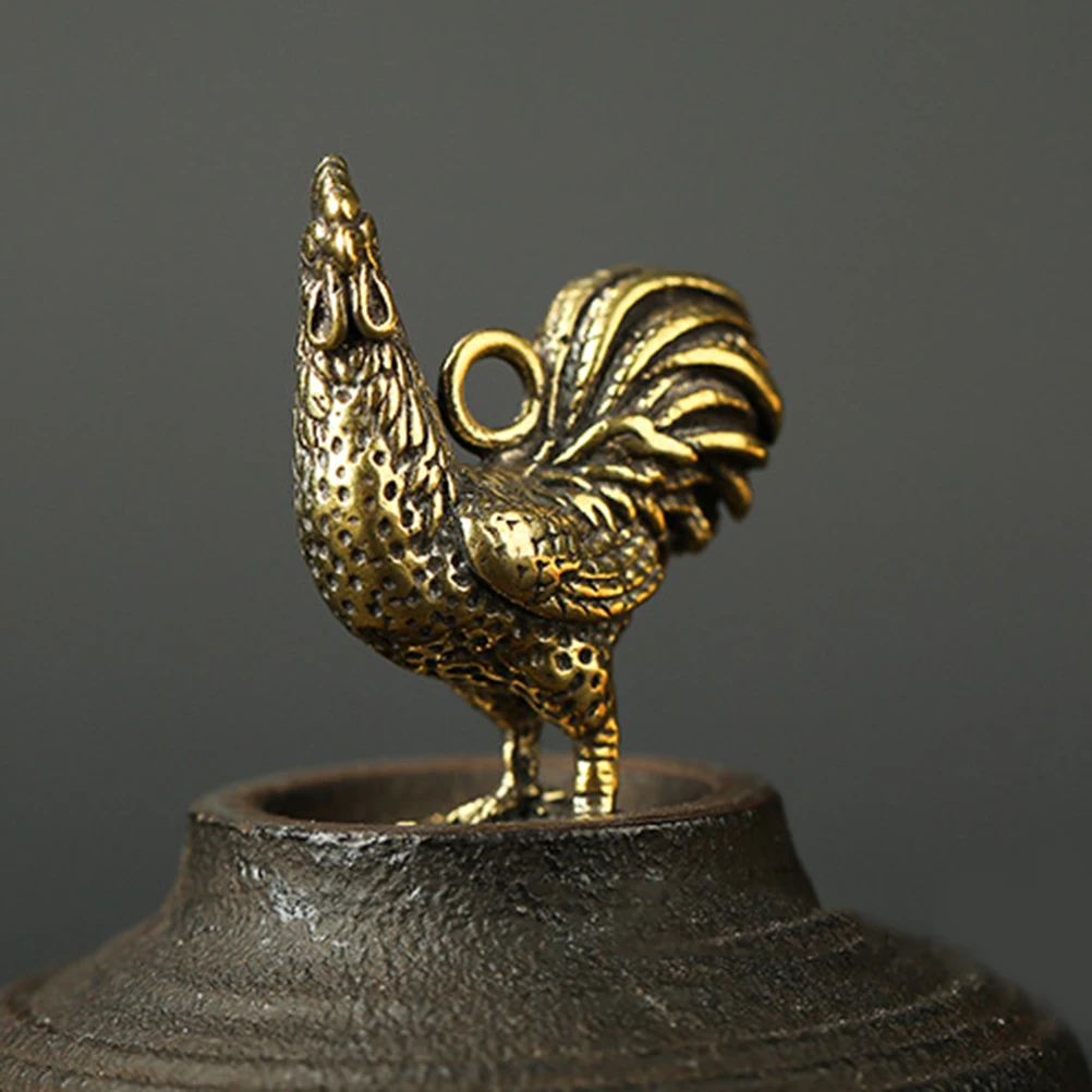 

2pcs Zodiac Keychain Chinese Style Rooster Statue Durable Creative Key Pendant Brass Key Chain Jewelry Accessories