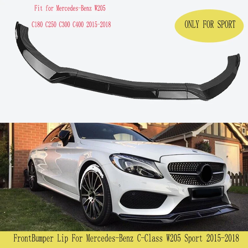 Front Spoiler Bumper Lip For Mercedes-Benz C-Class W205 Sport 2015-2018 C180 C200 C300 2016 2017Gloss Black Lower Blade Splitter