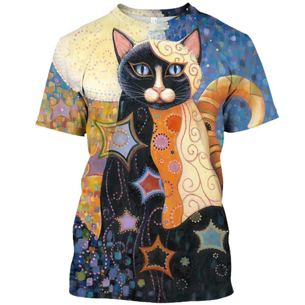 3D Fun Cat Graphic T-shirt Men\'s Hip Hop Fashion Animal Print Short Sleeve T-shirt Casual O-neck Oversized Pullover Summer Top