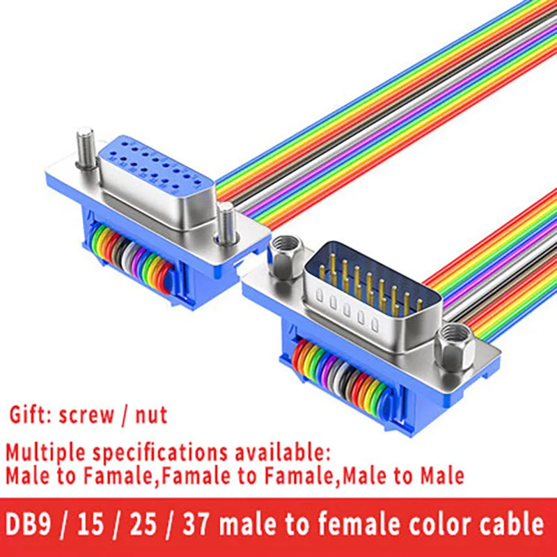 Pure Copper DB9/15/25/37 PIN Male To Female Gender Changer Coupler Adapter Rainbow Serial Extension Cable