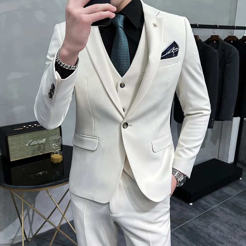 

HH122Men's suits solid color high value business white suit three piece wedding suit groom suit