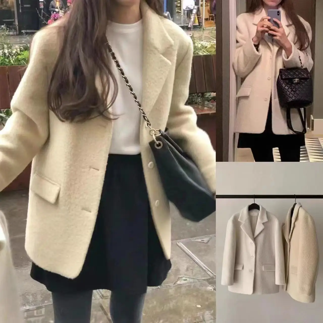 Ounce2025 Autumn Thiened Warm Woolen Suit Coat Pure Color Versatile Simple Sle Women's Busin Casual Long Sve Coat