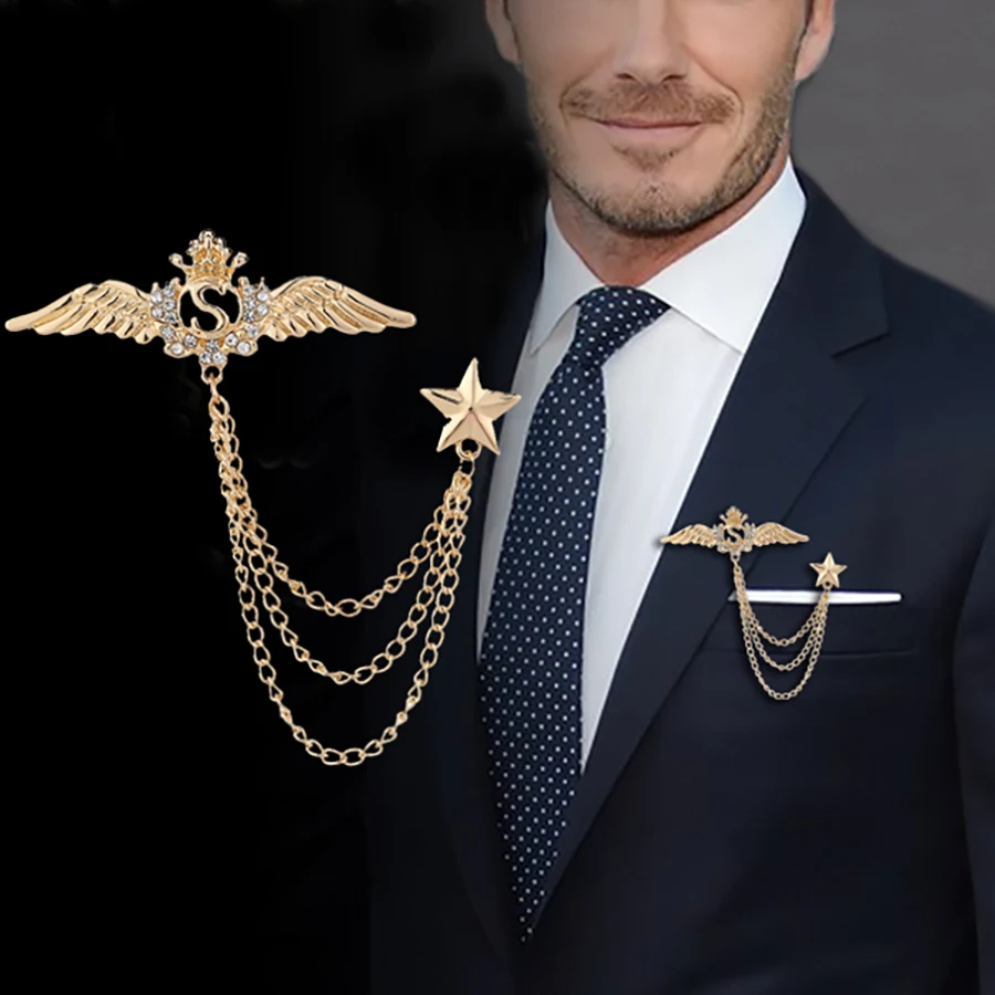 Fashion Men Women Chain Pins Crown Angel Wings Dragon Vintage Corsage Badge Eagle Reindeer Wolf King Brooch 1X001