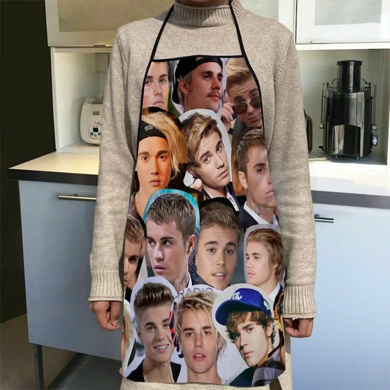 Custom Justin Bieber Apron Dinner Party Cooking Apron Adult Baking Accessories Waterproof Fabric Printed Cleaning Tools 1014