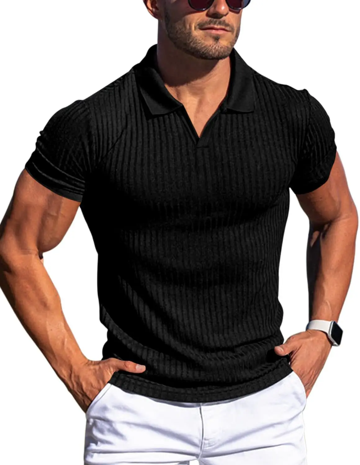 Neues Sommer-Herren-Freizeit-Poloshirt mit Kragen, V-Ausschnitt und Kurzen Ärmeln für den Täglichen Gebrauch – Detail 15