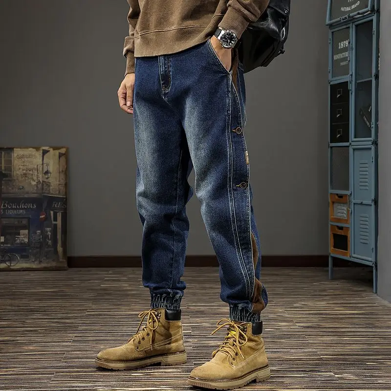 

American High Street Sle Men's Jeans Winter New Loose Long Workwear Harlan Pants Cotton Polyester Blend Breathable Comfortable
