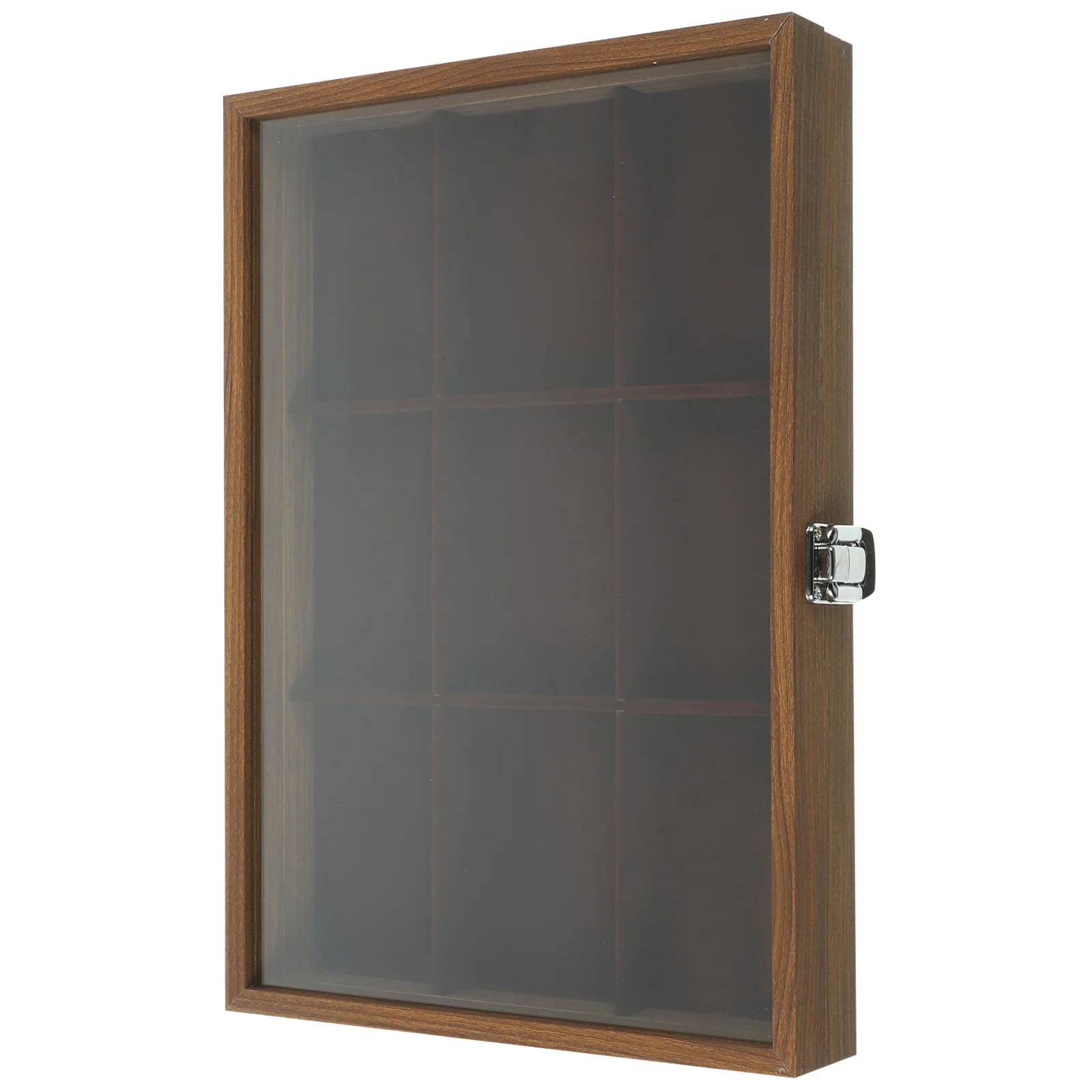 

Wood Jewelry Box Glass Lid Grid Organizer Multi Compartments Storage Case Vintage Style Portable Display Grid Jewelry Organizer