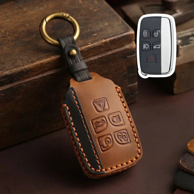 

1pc 5 Buttons Leather Remote Car Key Shell Case Cover For Land Rover LR4 For Range Rover Sport Evoque For Jaguar XJ XJL XF