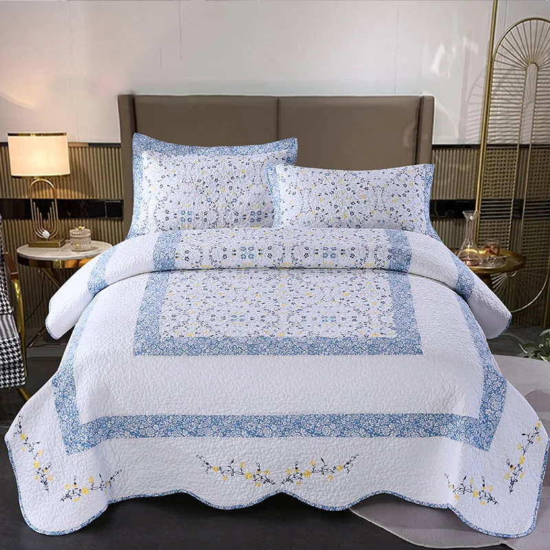 French Style Quilt Set 3pcs Queen Super King Size, Floral Patchwork Bedding, Soft Cotton Quilted Bedspread Coverlet,Home Decor